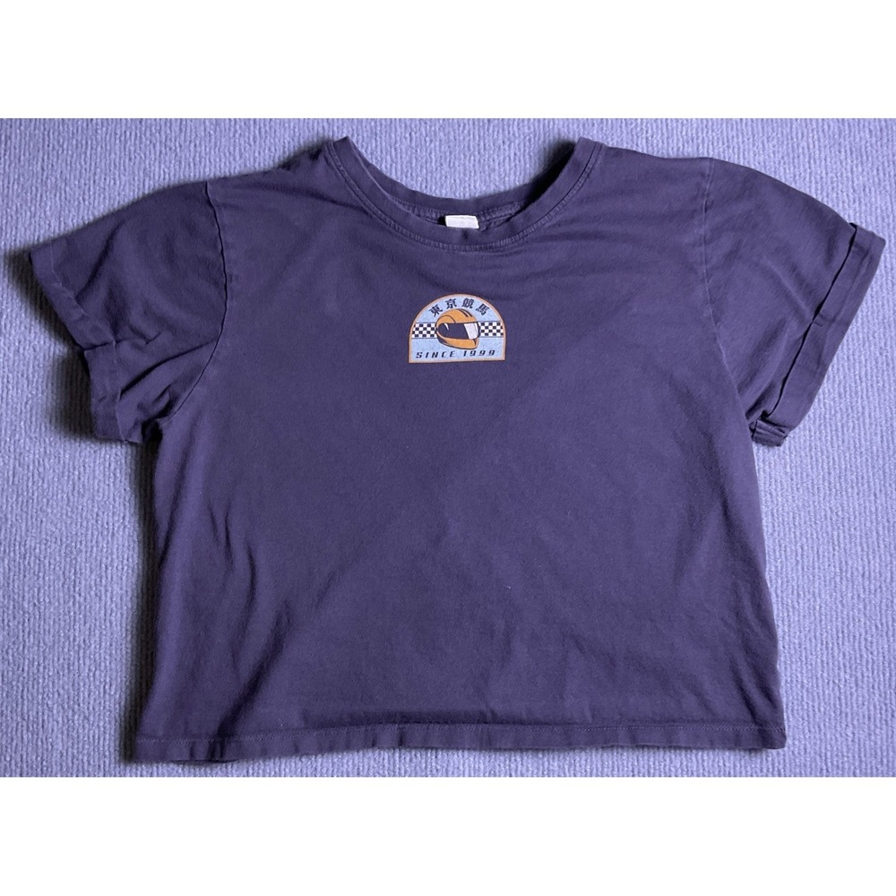 Vibes Womens Crop Top Gray Front/Back Racing Tokyo Shirt Size Large